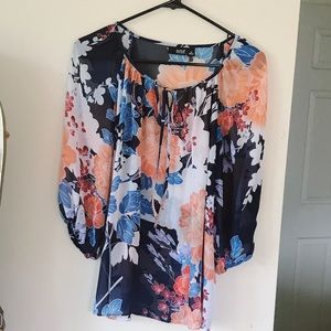 Blue and orange floral top